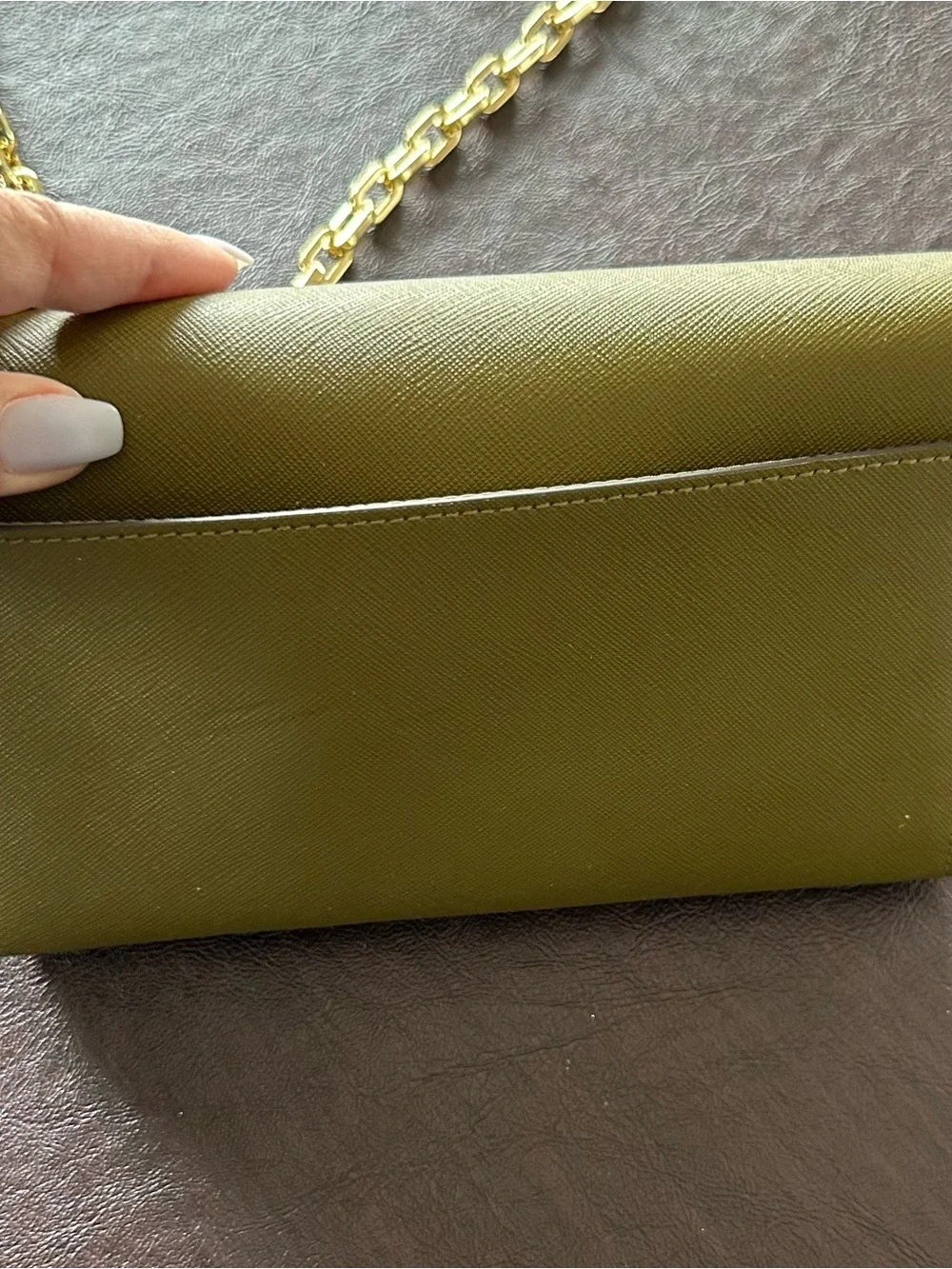 Tory Burch Olive Green Leather Compact Wallet with Gold Logo